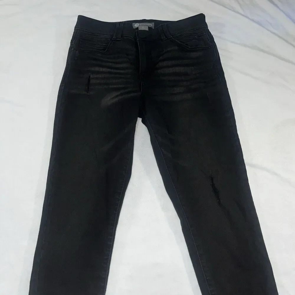 Sz 8 Democracy Ab Technology Gray Lightly Distressed Skinny Jeans W Frayed Hem